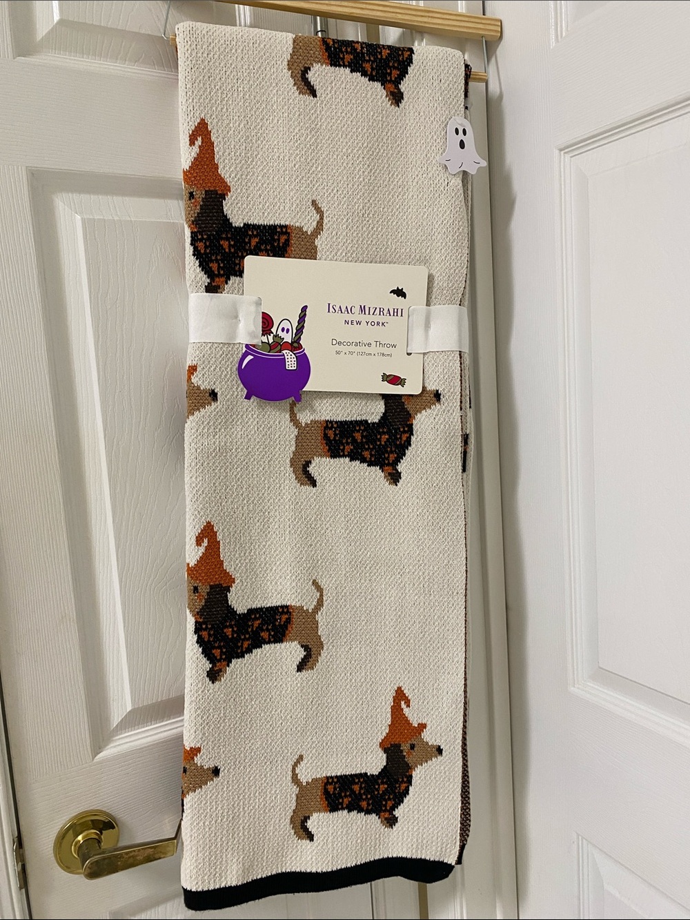 NWT.  Isaac Mizrahi, Halloween dachshund, throw blanket.